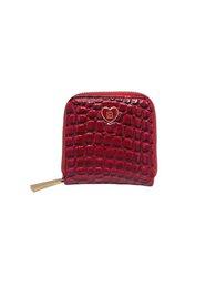 Burgundy quilted synthetic leather jewelry case with zip closure, ring holder, earring organizer, compact travel pouch.