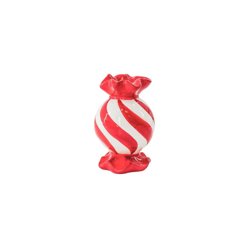 Kerzenhalter-Toffee Candy-Rot/ Weiß -8,5x8,5x13 cm