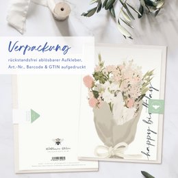 Foldekort 'happy birthday' med lyserøde blomster, inklusive kuvert