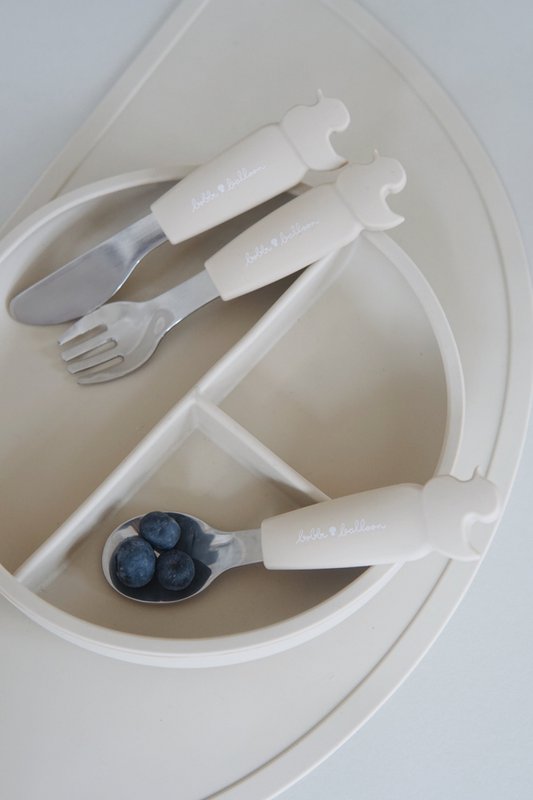 Silicone Stainless Steel Cutlery Set - Oyster Beige