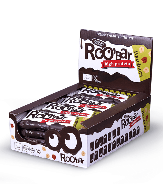 Hazelnut Protein Bar Covered With Chocolate, organic, Roobar, 40g