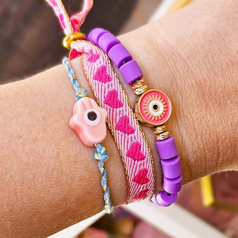 Bracciale Hamsa intrecciato a mano rosa