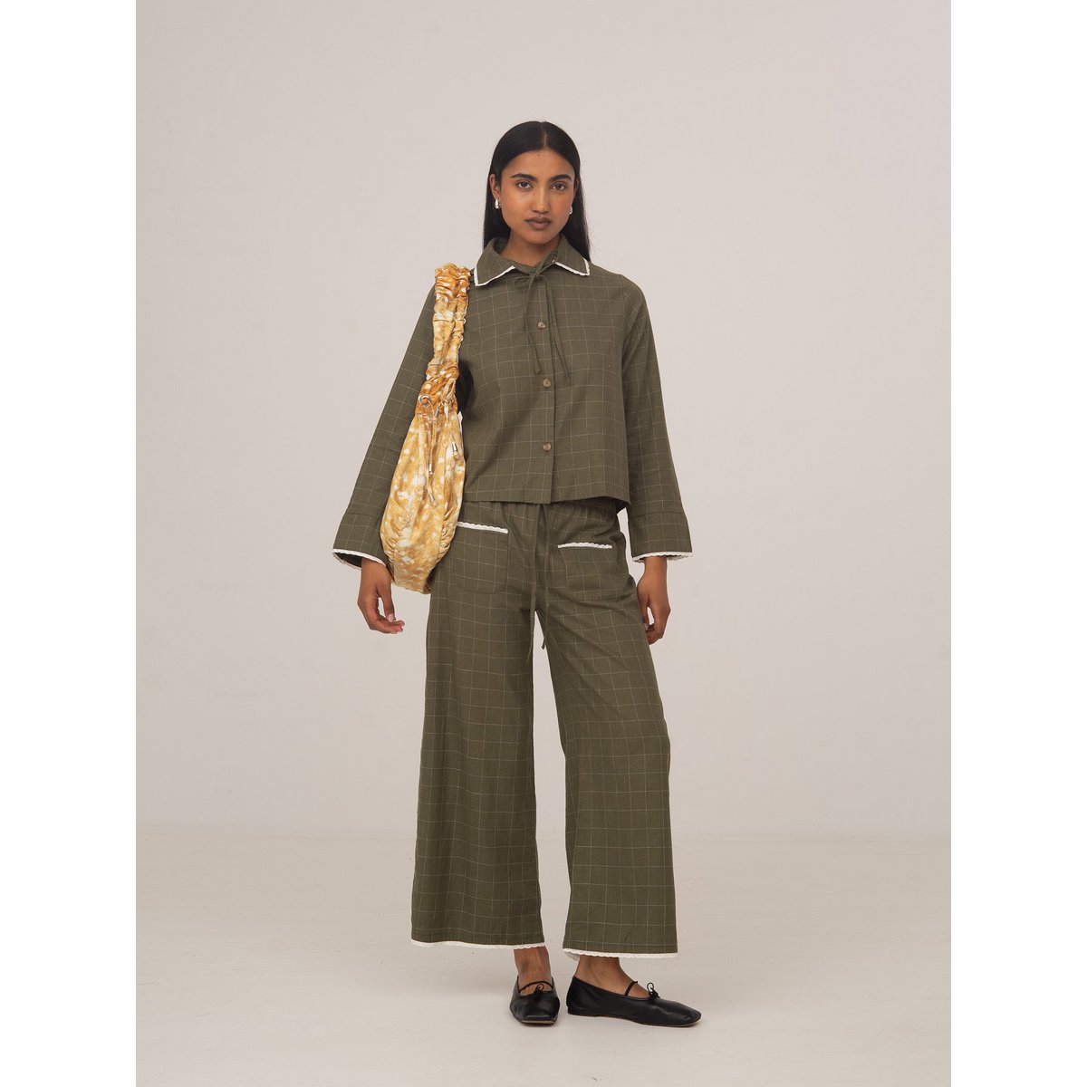 Betty Plaid Green and White Long Pants