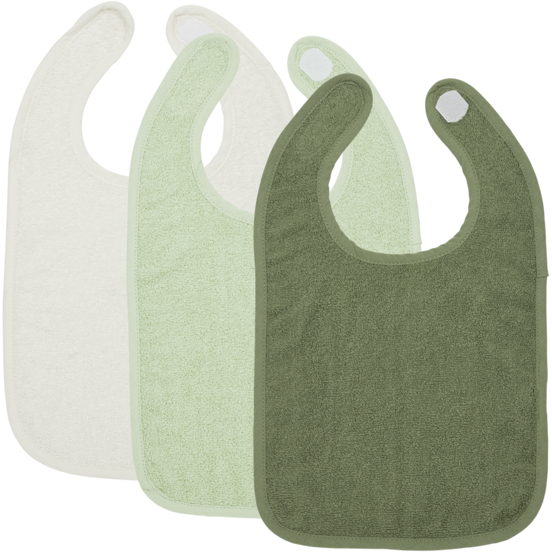 Velcro bib terry cloth Offwhite/Soft Green/Forest Green
