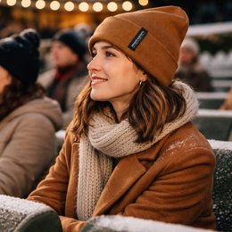 RB5005S | Unisex Cap in Tubular Stockinette Knit CIMONE Wool Blend Made in Italy. Cognac colour. One size