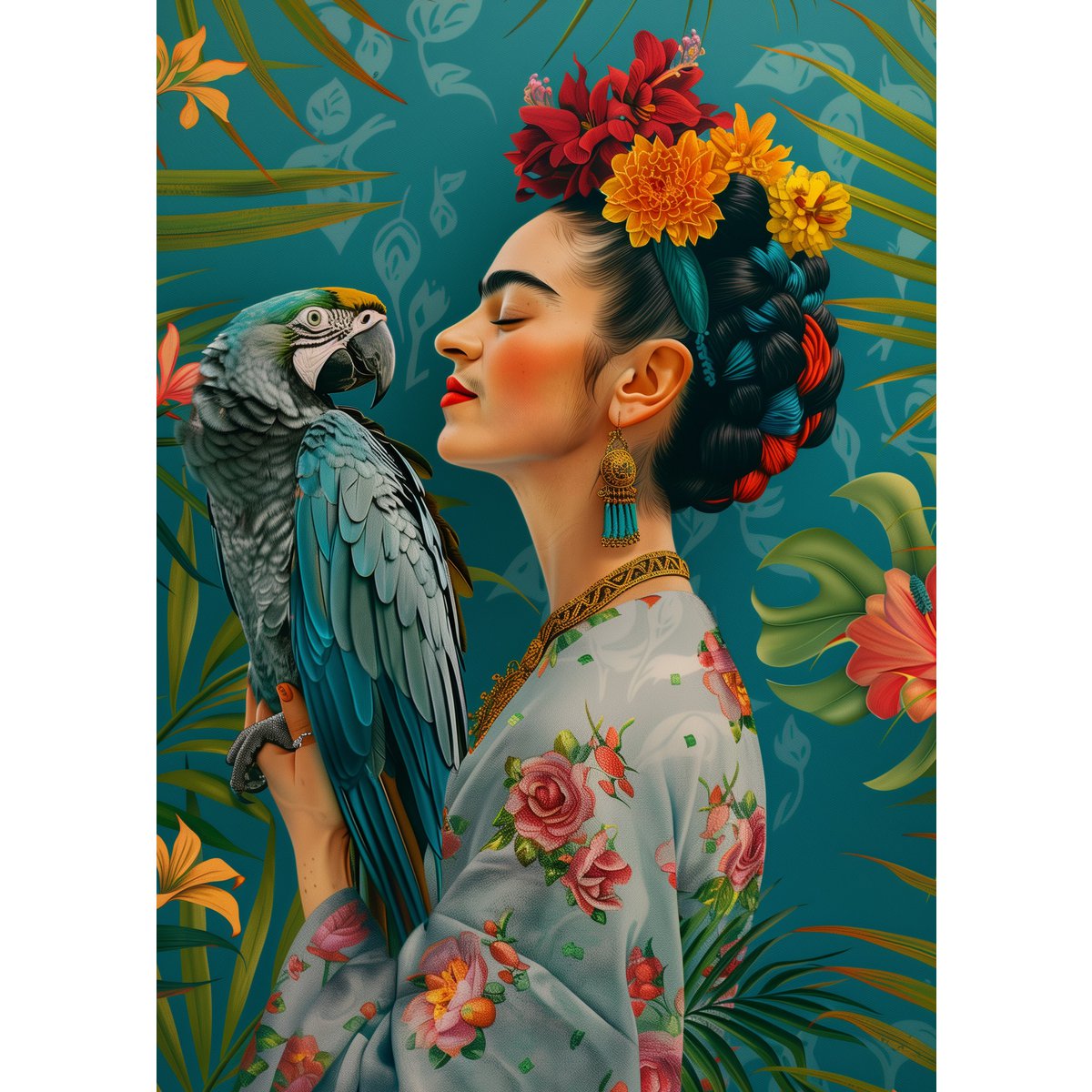 Frida Kahlo: Frida Kahlo with parrot | Map Fripperies