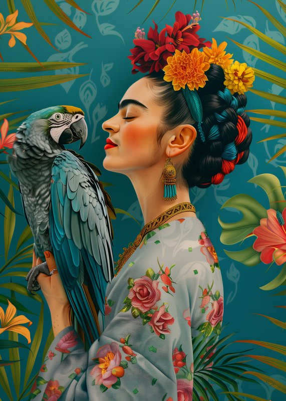 Frida Kahlo: Frida Kahlo with parrot | Map Fripperies