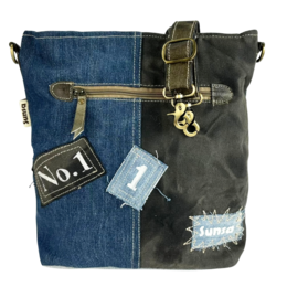 Sac bandoulière femme Sunsa. Sac bandoulière en jean et toile upcyclés. Sac à main style rétro vintage. Sac bandoulière pour femme.