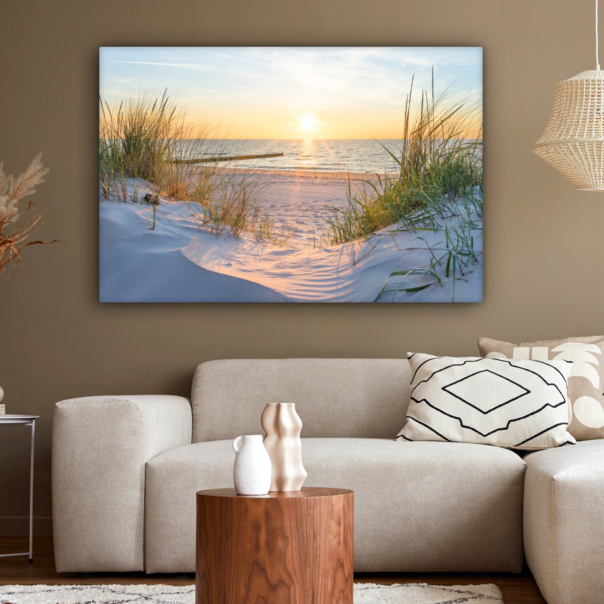 Pintura de lienzo - Decoración de pared - Playa - Sol - Dune - hierba - arena - horizonte