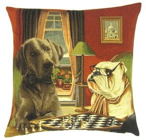 decoratieve kussensloop honden schaken