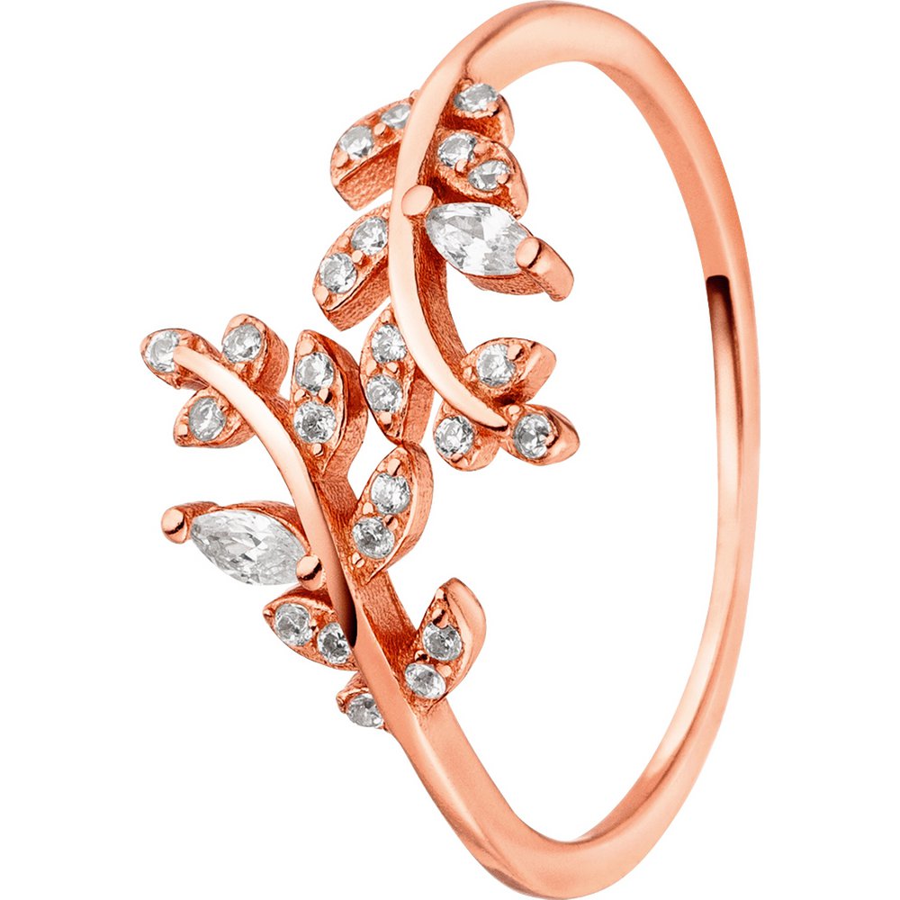 Silver ring flower tendril with zirconia rose gold plated