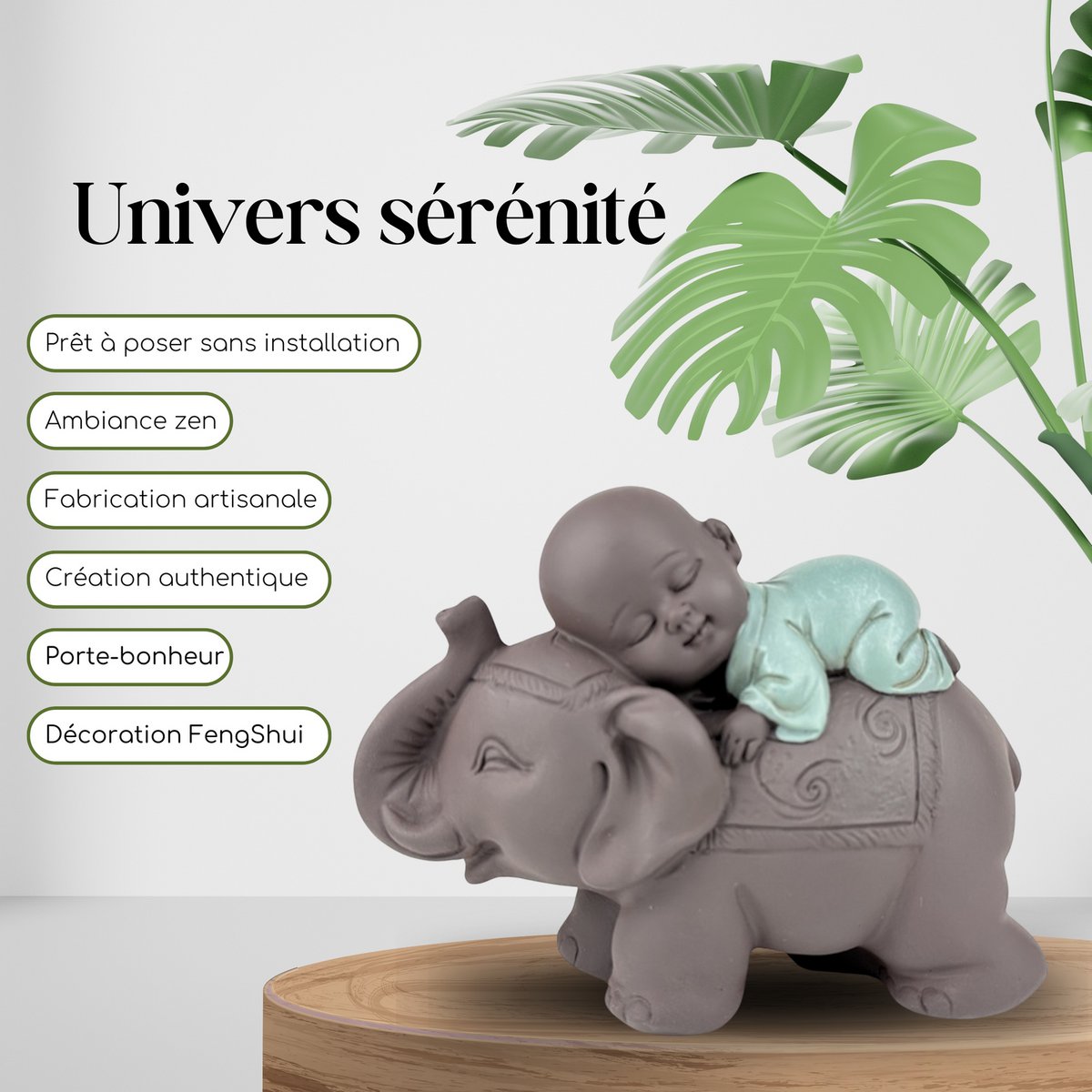Figurka Buddy – Słoń Bonze – Dekoracja Zen i Feng Shui – Duchowa i zrelaksowana atmosfera – Dekoracyjny pomysł na prezent