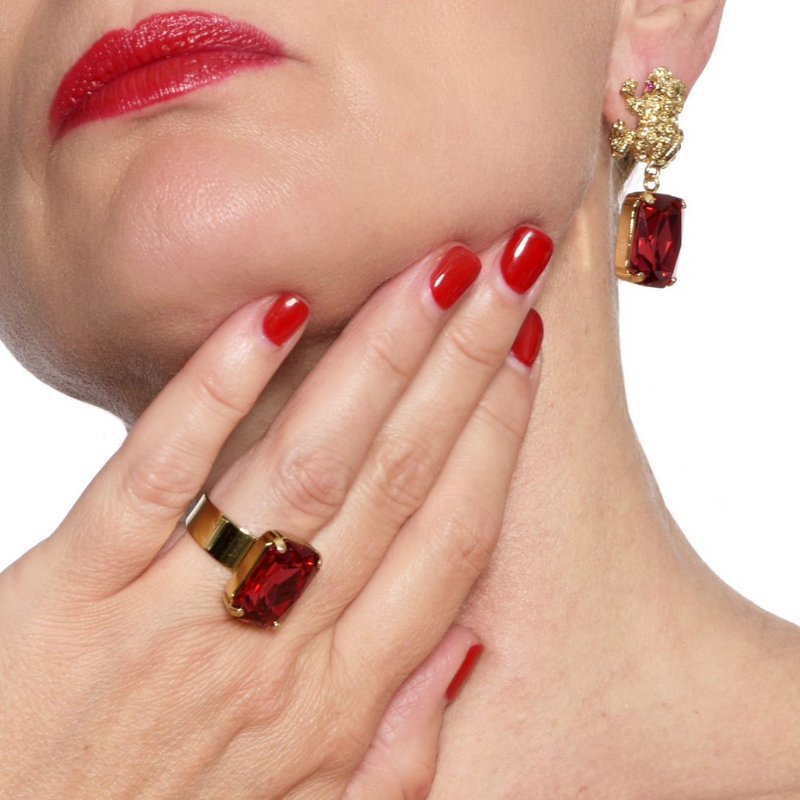 Celeste Gold Plated Ring With Ruby Crystal
