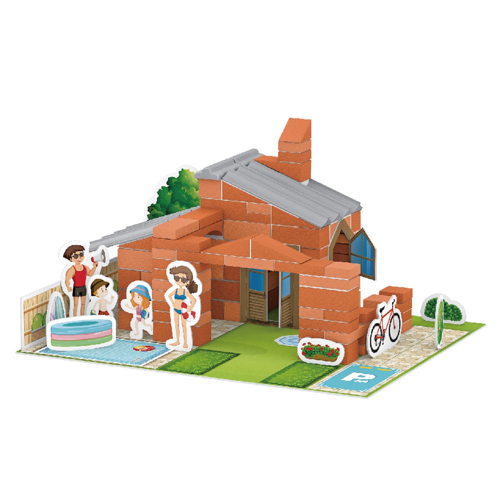 Construction kit STEAM DIY Villa with Swimming Pool - Stone - first make your own bricks and then build!