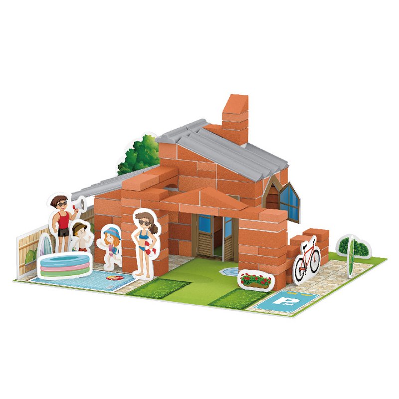 Construction kit STEAM DIY Villa with Swimming Pool - Stone - first make your own bricks and then build!