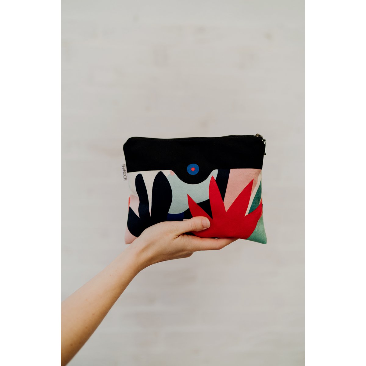 Floral print velvet pouch