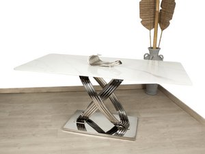 SILVER STAINLESS STEEL CONSOLE ARTIFICIAL MARBLE TOP HM352203