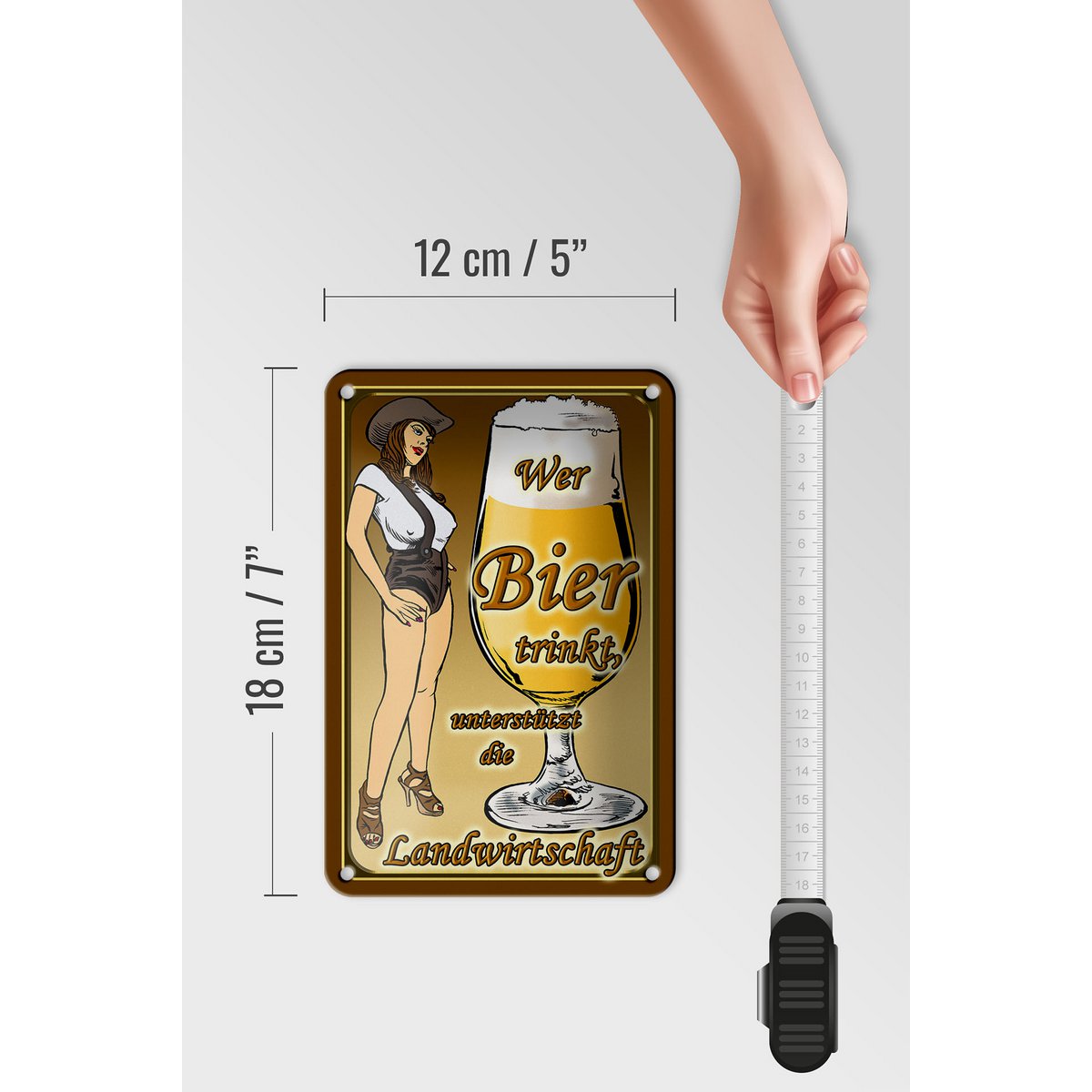 Tin sign Pinup 12x18cm who drinks beer supports country decoration