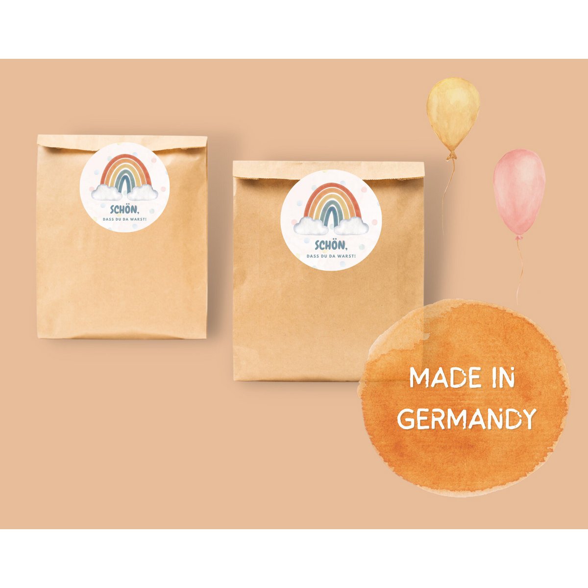 Bolsas de recuerdo de fiesta de arco iris de otoño con pegatinas - Bolsas de fiesta de arco iris para fiestas de cumpleaños infantiles de otoño