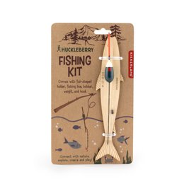 A fishing kit with various tools and accessories for fishing, including a fishing rod, lures, and other equipment.