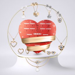 Advent calendar Heart box - 14 jewels - Gold finish