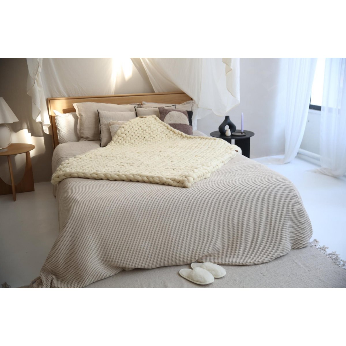 Warm, Soft Living Blanket – XXL Hand-knitted, 100% Pure Merino Wool Natural color