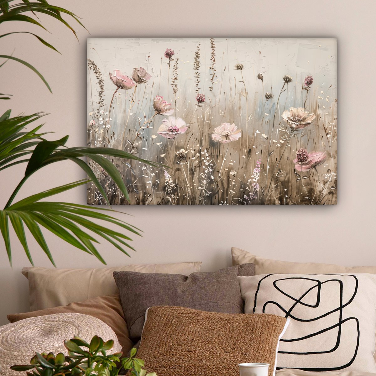 Pintura de lienzo - Decoración de pared - Flores - Rosa - Moderno - Beige