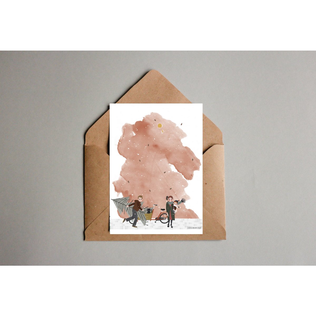 Postkarte - Serie 'Weihnachten' - 'Wie man diesen Baum nach Hause bringt' - Cargo-Bike