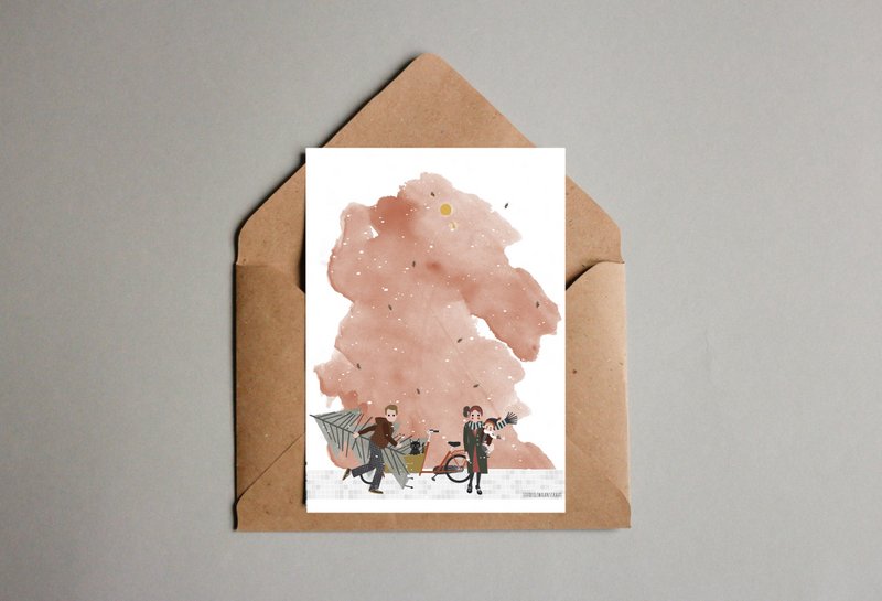 Postkarte - Serie 'Weihnachten' - 'Wie man diesen Baum nach Hause bringt' - Cargo-Bike