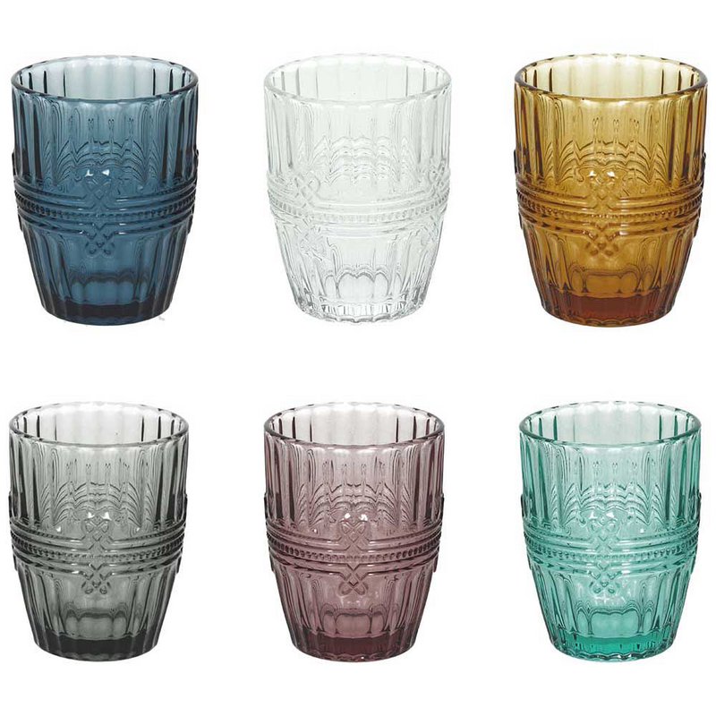 VINTAGE GEKLEURDE GLAZEN 6 ASSORTI 