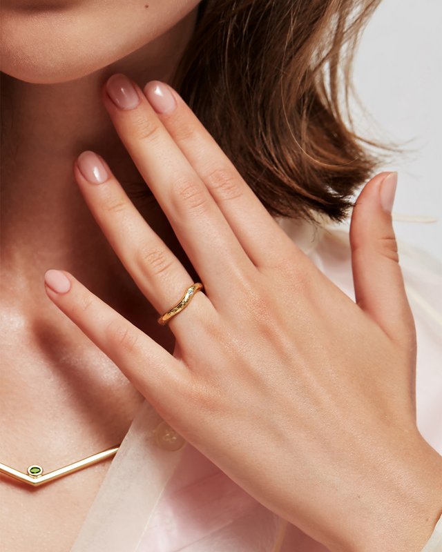 Pre-Set Hidden Inner Strength Ring Gold Hammered