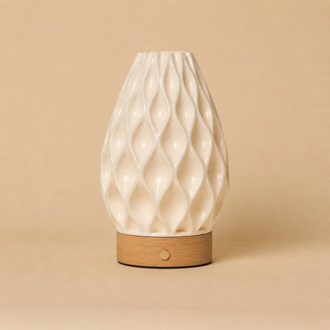 Vela Light Brown Wooden Rechargeable Table Lamp