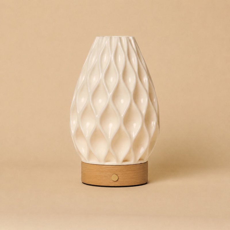 Vela Light Brown Wooden Rechargeable Table Lamp