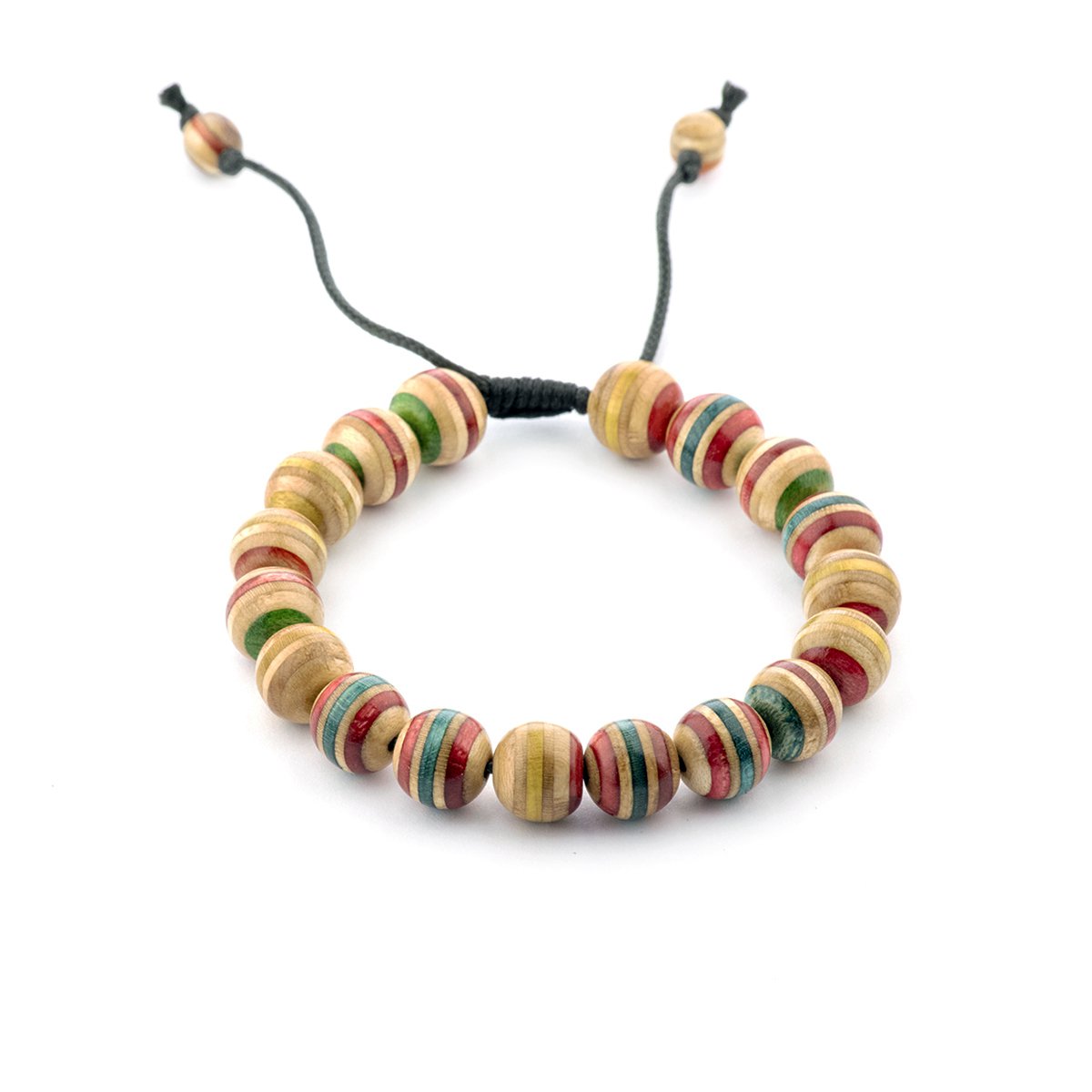 Recycled Skateboards Wood Bracelet, Red, Unisex, Adjustable, 10mm beads