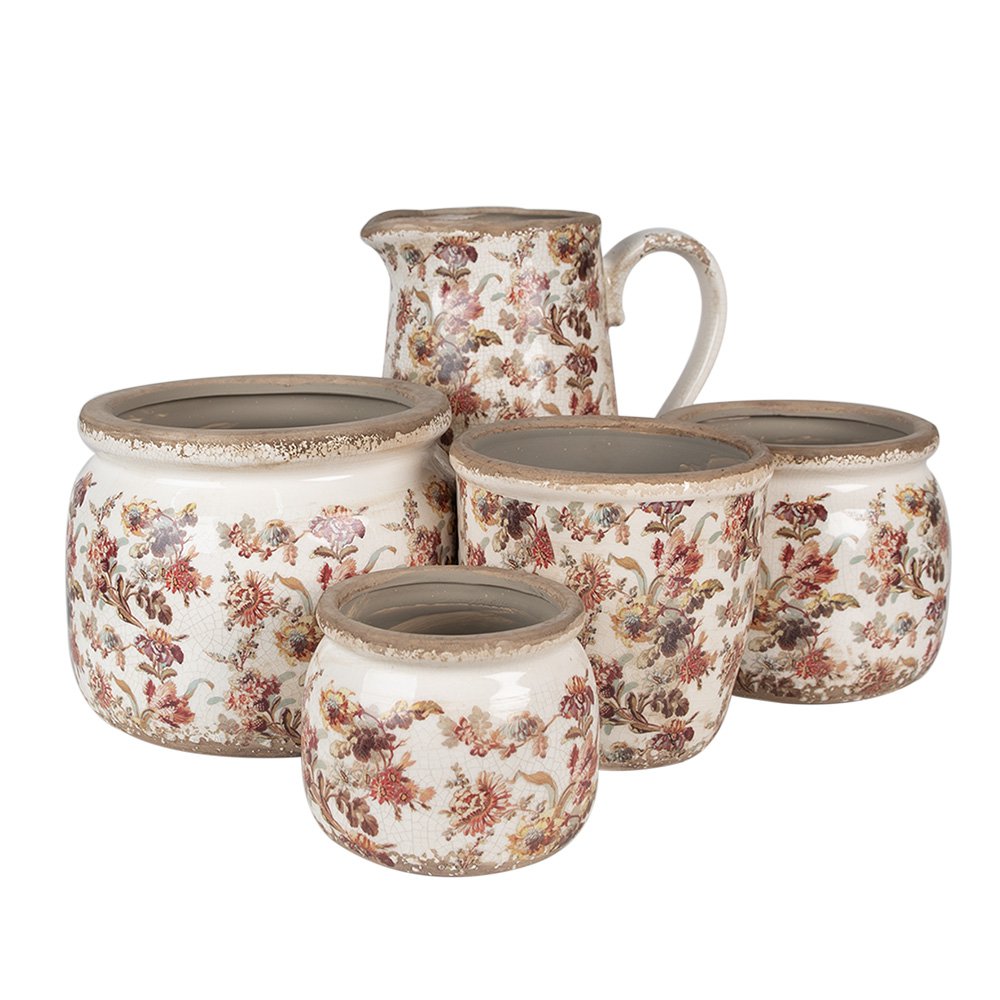 Bloempot Ø 14x13 cm Beige Roze Keramiek Bloemen Bloempot Binnen