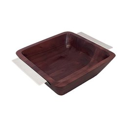 Wooden bowl with silver handles 25x25x8cm