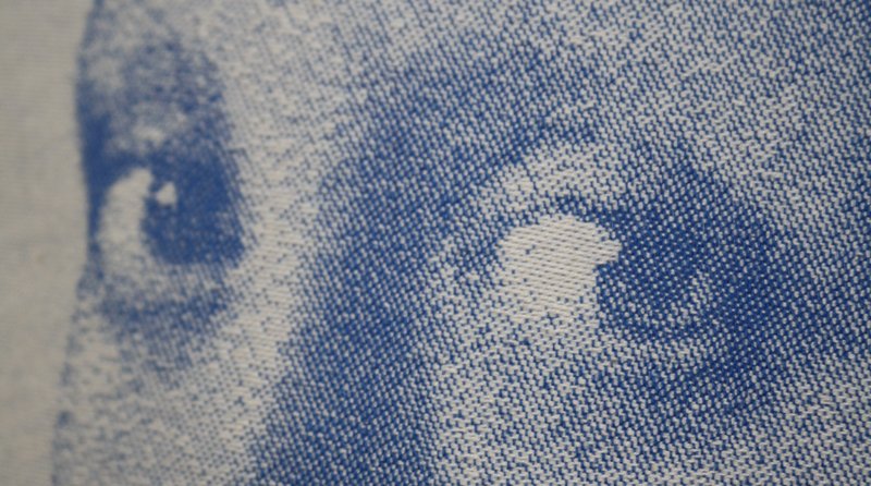 Throw pillow Girl with the pearl blue