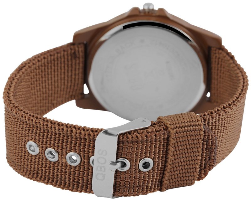 QBOS men's watch with textile strap, brown