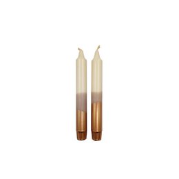 Tall dinner candles, cream and brown ombre gradient, cacao pearl finish, elegant tapered shape, pair of two candles