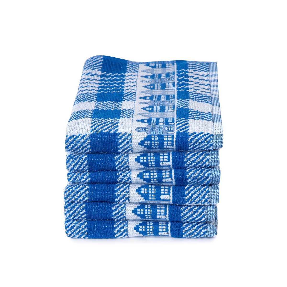 Huizen Blauw - Keukendoekenset - 6 stuks - Twentse Damast