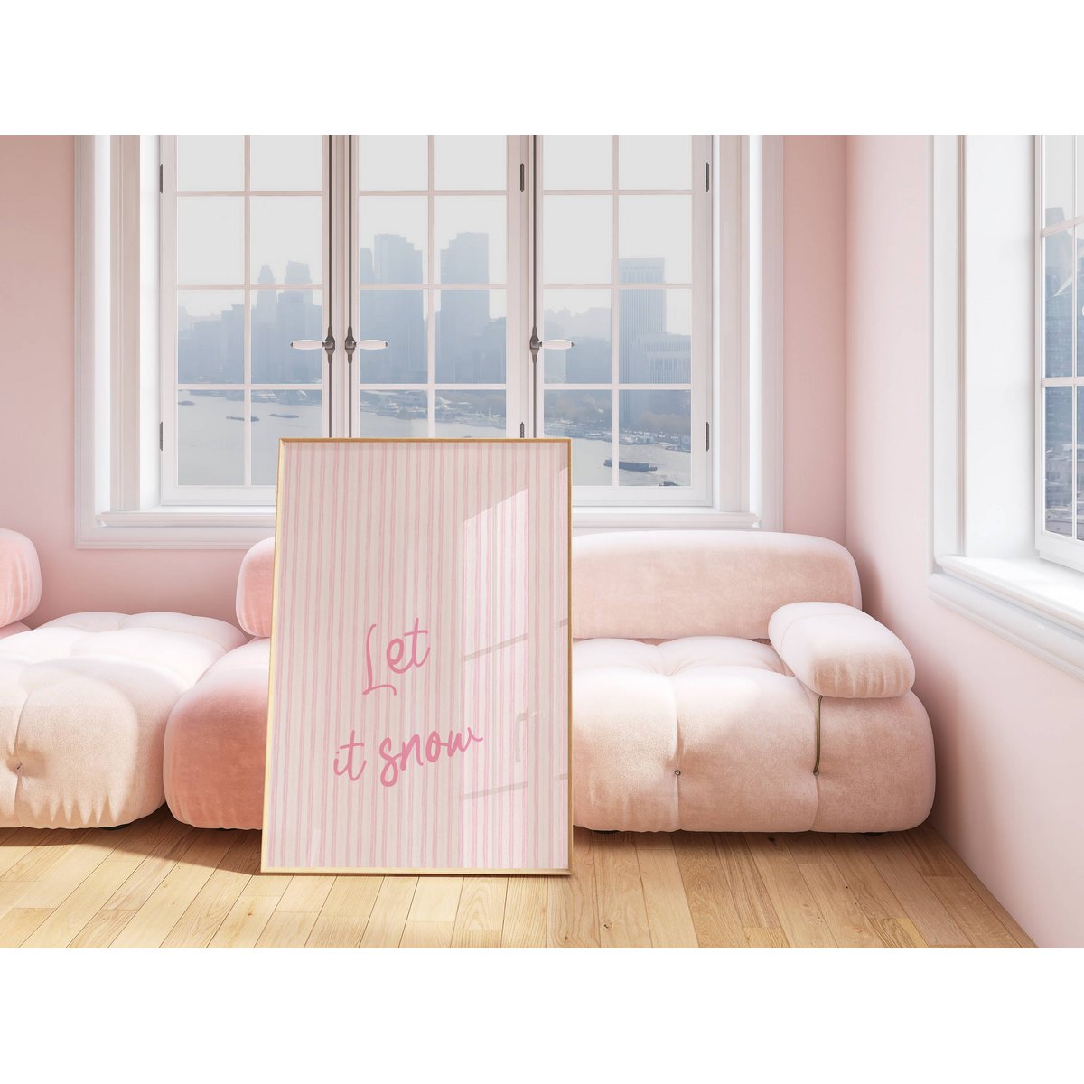 Plakat Kerst Let It Snow, Preppy Kerst Poster, Pink Christmas Plakat, Christmas Tree Poster, Pink Bows Print, Pink Christmas Decor