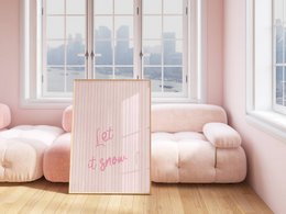 Plakat Kerst Let It Snow, Preppy Kerst Poster, Pink Christmas Plakat, Christmas Tree Poster, Pink Bows Print, Pink Christmas Decor