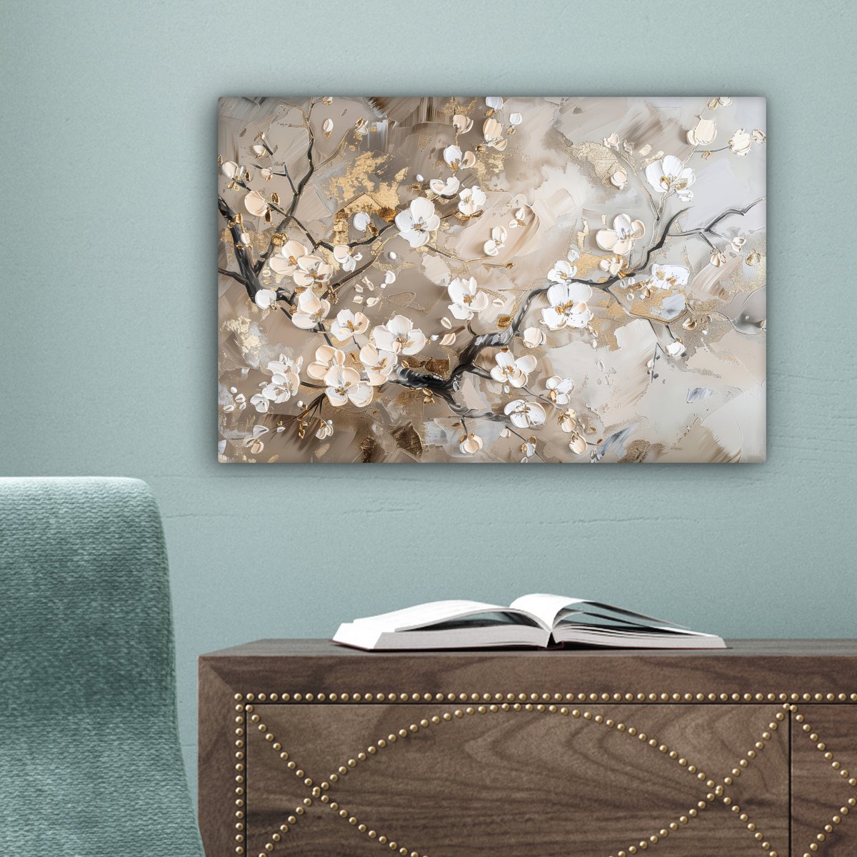 Leinwand Malerei - Wanddekoration - Grün - modern - Zusammenfassung - Gold