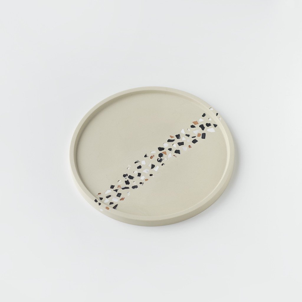 Jesmonite Beige / Terrazzo Vein Round Trinket Tray