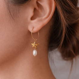 Marine Dream - Starfish and Pearl Hoop Earrings