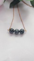 Sneeuwvlok Obsidiaan Geelgoud Vermeil Ketting, Sneeuwvlok Obsidiaan Bar Ketting, Edelsteen Bar Ketting, Hanger Ketting | door nlanlaVictory