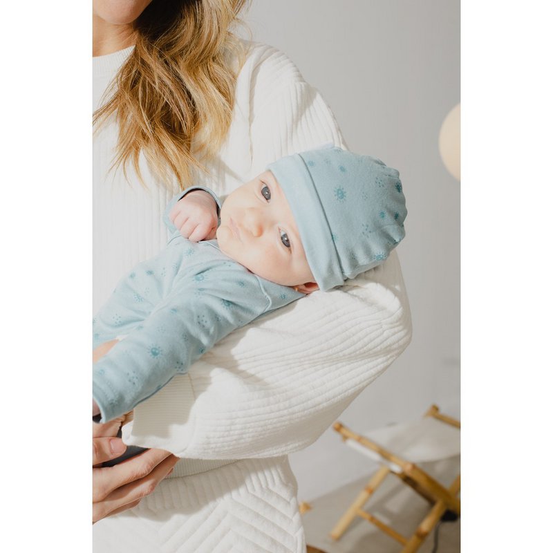 ENSEMBLE 5 PCS(CHEMISE+PANTALON+GANTS+BAVOIR+CHAUSSETTES)POUR NOUVEAU-NÉ (0-6 MOIS)-100%COTON-MOD. DUENDES - BLEU FONCÉ