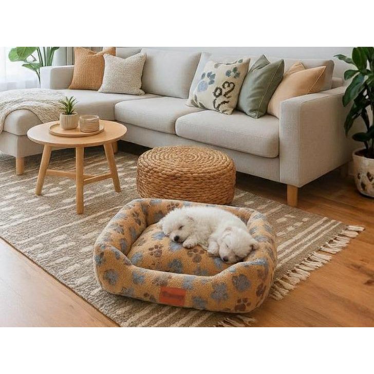 Yommy Dog Bed with Paw Print or Heart Design | Soft Flannel Fabric | Non-Slip Base | 3 Sizes: S (16.5×21.5 in), M (20.5×25.5 in), L (24.5×30.5 in) | 3 Colors