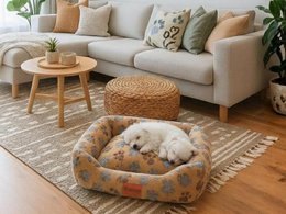 Yommy hundeseng med potetryk eller hjertedesign | Blødt flannelstof | Skridsikker base | 3 størrelser: S (16,5×21,5 tommer), M (20,5×25,5 tommer), L (24,5×30,5 tommer) | 3 farver