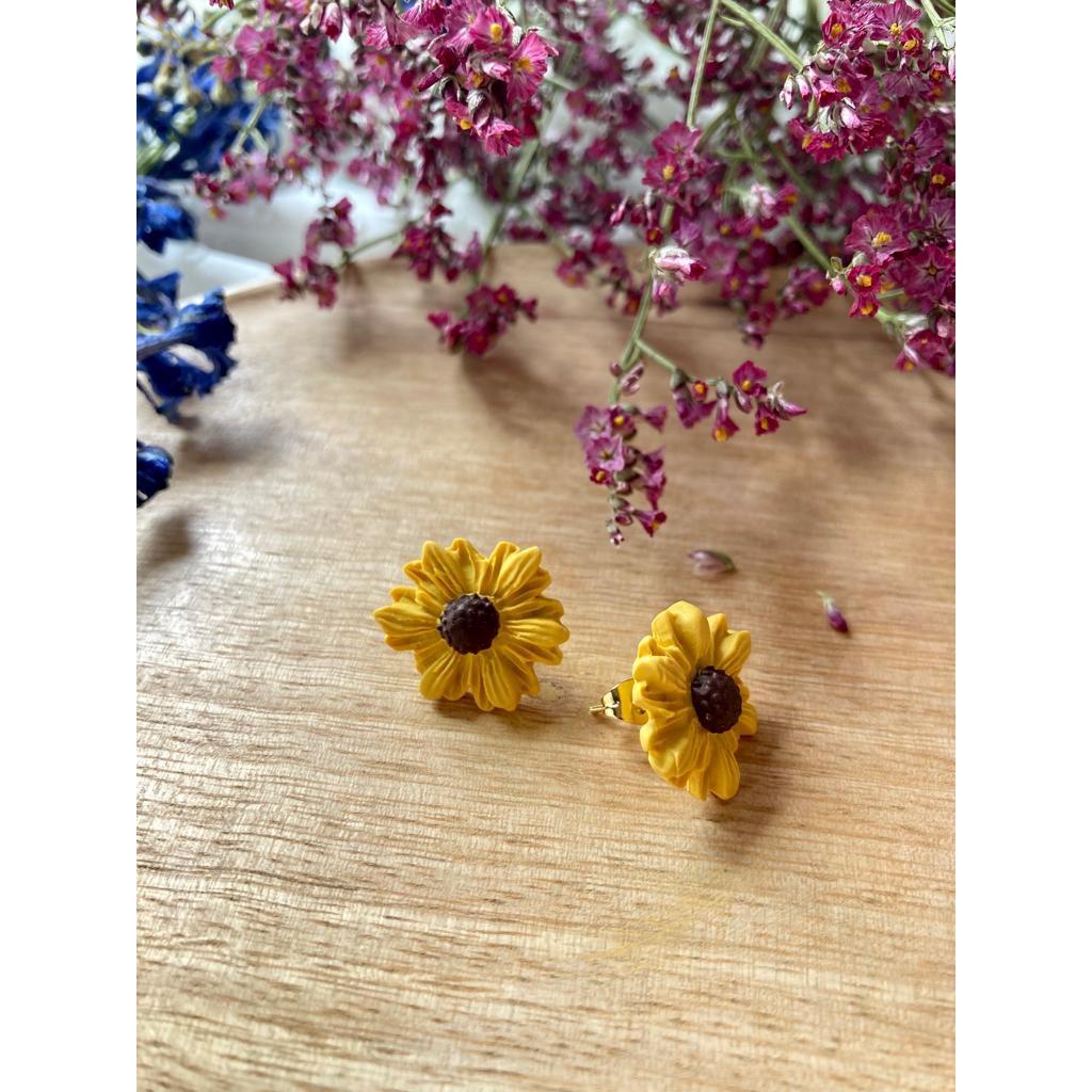 Clay Earrings Stainless Steel Sunflower Studs large